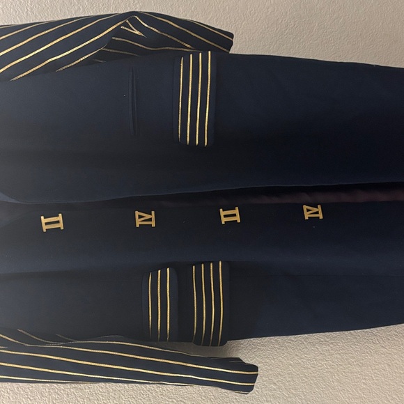 Vintage 80-90s Elegant Navy Trench Coat with Gold Accents - Picture 2 of 5